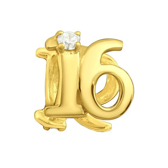 14k Gold Vermeil Number 16 Charm Bead Sweet Sixteen Celebration - Picture 1 of 1